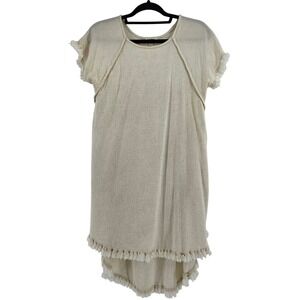 Boho Umgee Neutral Tunic Dress Fringe Casual Size S Cowgirl Western Capsule